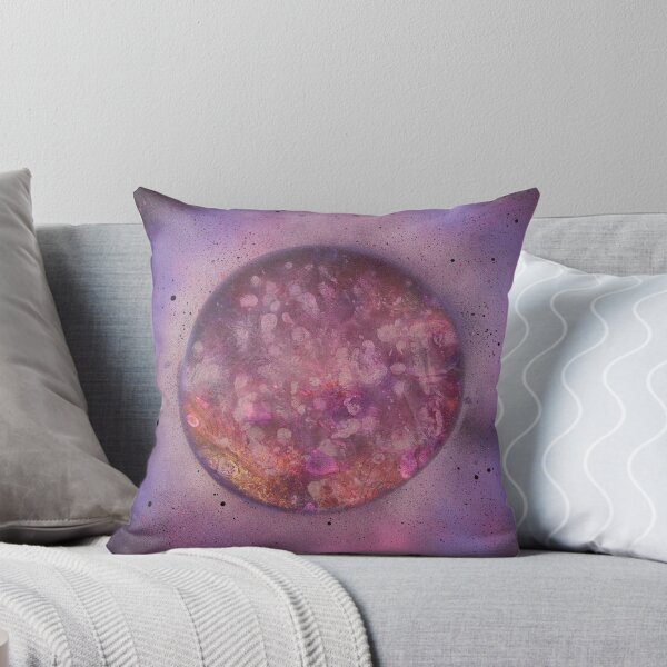 Purple Planet - Acrylic Paint Pour & Spray Paint Throw Pillow