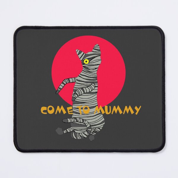 Item preview, Mummy cat Halloween red background says com to mummy designed and sold by Saba-Red-Ideas.