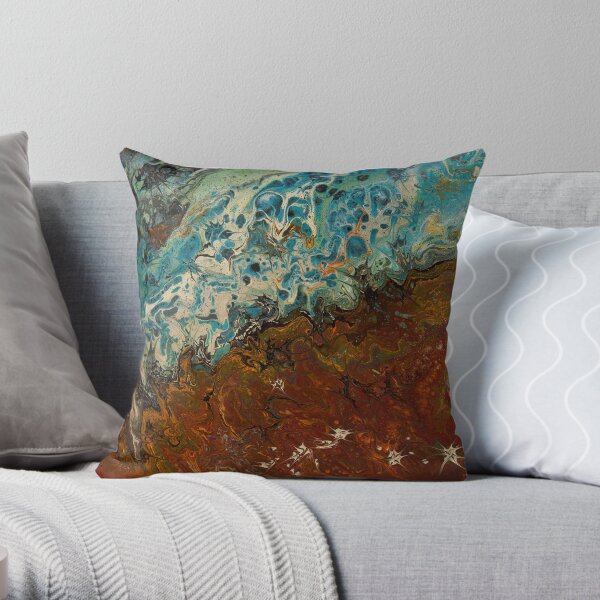 The Beach - Acrylic Paint Pour Throw Pillow