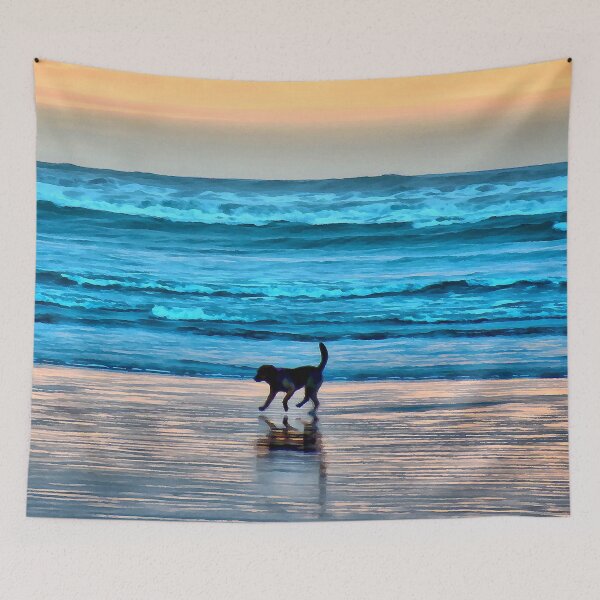 Item preview, Playful Dog at Sunset in the Pacific Ocean designed and sold by SeaChangeDesign.