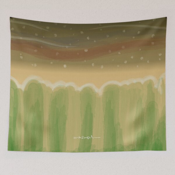 Item preview, Hill landscape in the evening light snowflakes watercolor designed and sold by emm-j.