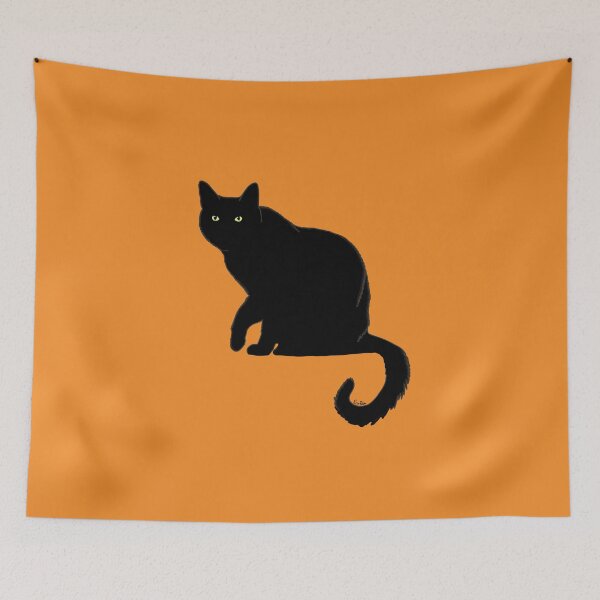 Item preview, Pitch Black Cat - Orange Background designed and sold by EcoElsa.
