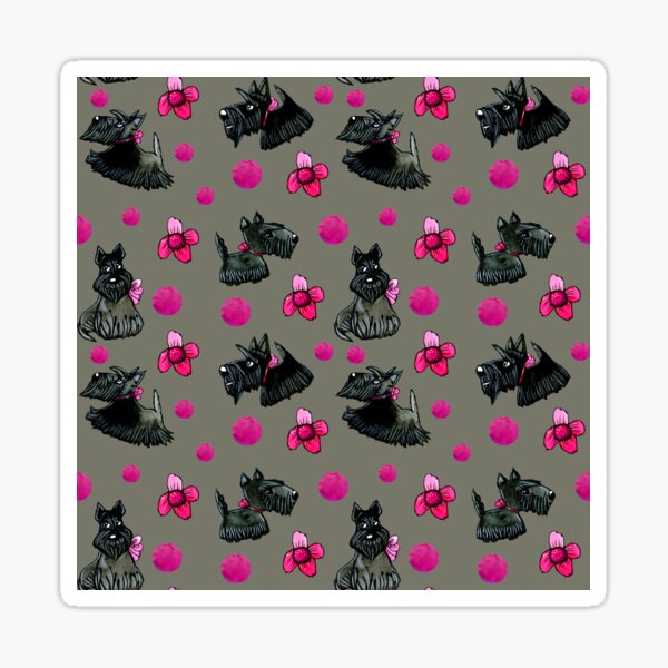 Cute Scottish Terrier pattern in grey and pink Sticker