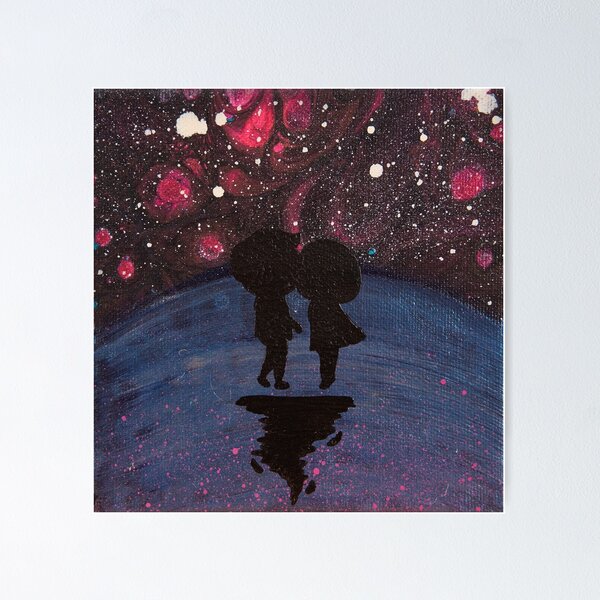 Love You to the Moon - Shadow Art Collection - Acrylic Paint Pour & Spray Painting Poster