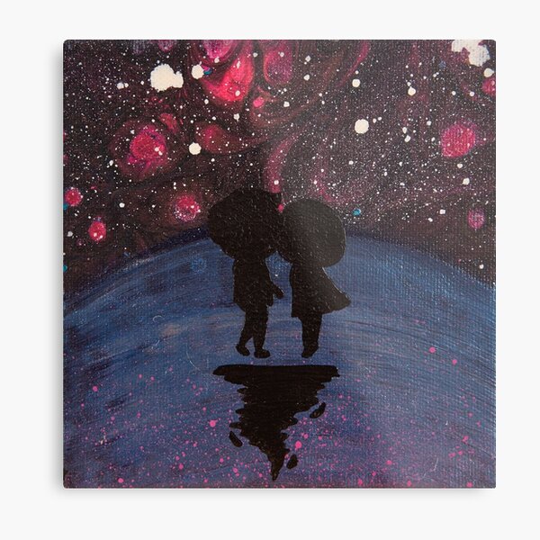 Love You to the Moon - Shadow Art Collection - Acrylic Paint Pour & Spray Painting Metal Print