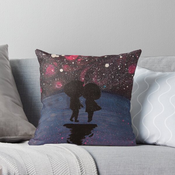 Love You to the Moon - Shadow Art Collection - Acrylic Paint Pour & Spray Painting Throw Pillow