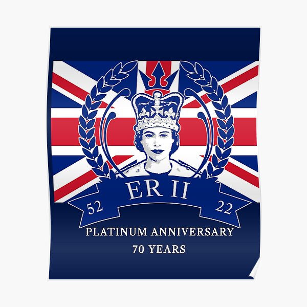 Queen Elizabeth II PLATINUM Jubilee 70 Years with Union Jack Poster
