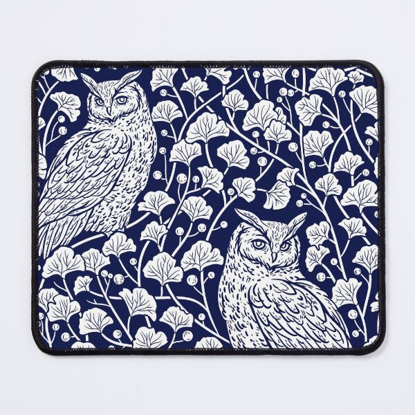 Item preview, Winter Blue II - Owls and Gingko Leaves designed and sold by Pixelchicken.