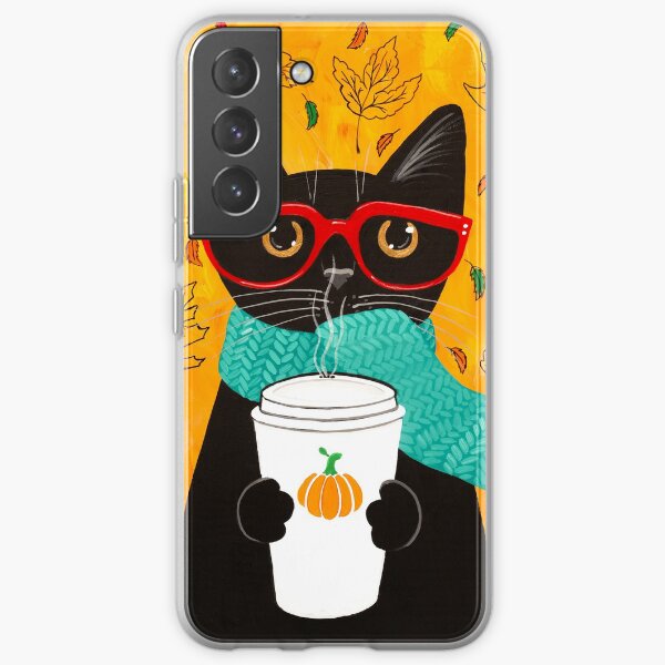 Aperçu de l'œuvre Chat de café citrouille d'automne créée et vendue par KilkennyCat Art.