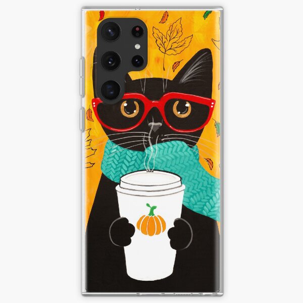 Aperçu de l'œuvre Chat de café citrouille d'automne créée et vendue par KilkennyCat Art.