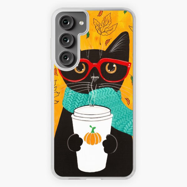 Aperçu de l'œuvre Chat de café citrouille d'automne créée et vendue par KilkennyCat Art.