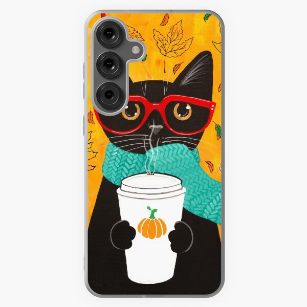 Aperçu de l'œuvre Chat de café citrouille d'automne créée et vendue par KilkennyCat Art.