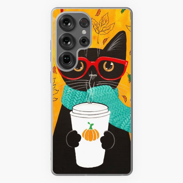 Aperçu de l'œuvre Chat de café citrouille d'automne créée et vendue par KilkennyCat Art.