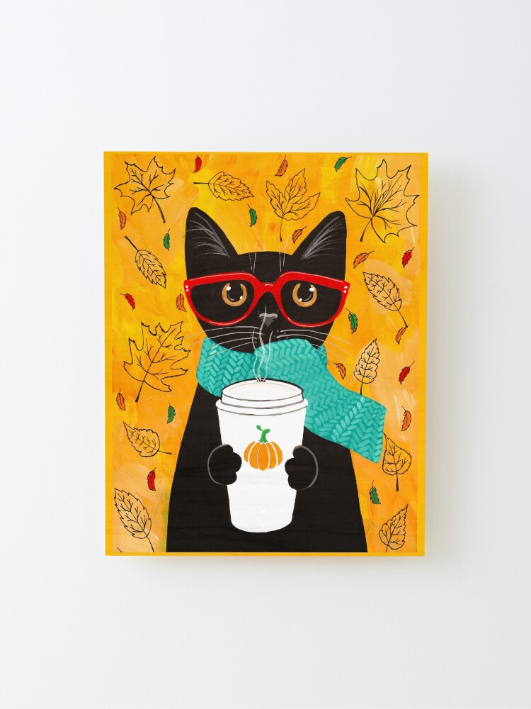 Alternate view of Autumn Pumpkin Coffee Cat Mounted Print