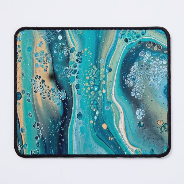 Item preview, Shades of Blue and Tan Beach Inspired Abstract Fluid Art Acrylic Pour  designed and sold by CrystalCoast.
