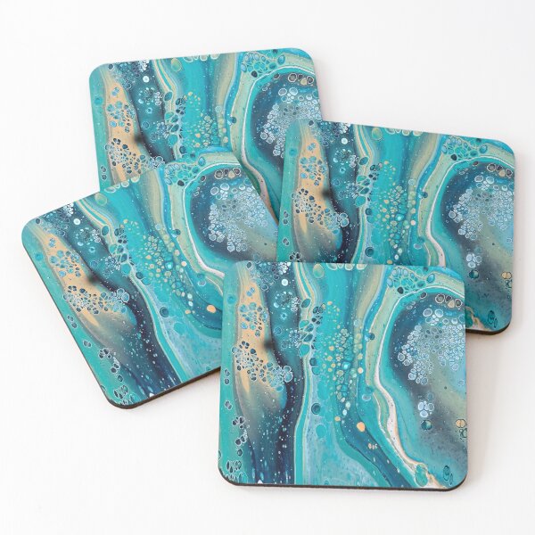 Item preview, Shades of Blue and Tan Beach Inspired Abstract Fluid Art Acrylic Pour  designed and sold by CrystalCoast.