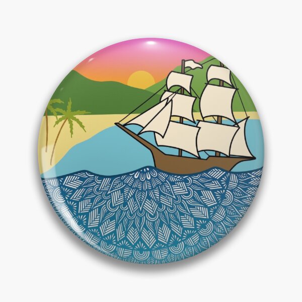 Aperçu de l'œuvre Art de bateau de pirate Art de l'océan Art de l'île Art de la plage Art tropical | art zentangle | art des mandalas créée et vendue par lucysbohodesign.