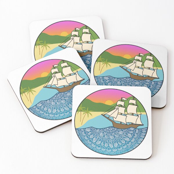 Aperçu de l'œuvre Art de bateau de pirate Art de l'océan Art de l'île Art de la plage Art tropical | art zentangle | art des mandalas créée et vendue par lucysbohodesign.