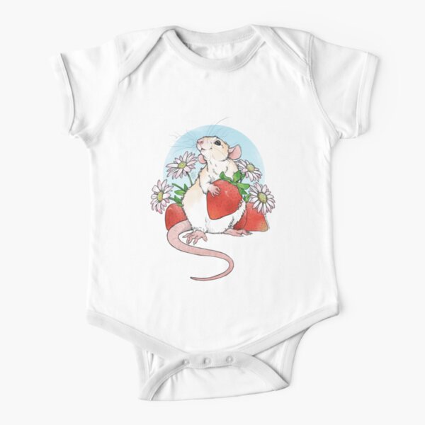 Rat with Strawberries Short Sleeve Baby One-Piece