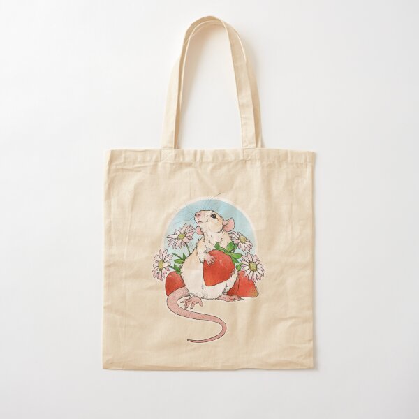 Rat with Strawberries Cotton Tote Bag