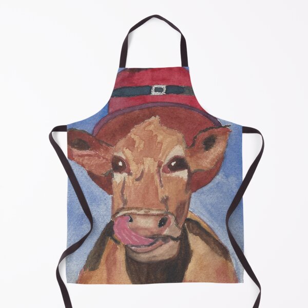 Item preview, Broadway Bessie Cow Licking its Lips wearing a Red Buckled Hat designed and sold by AliCatOriginals.