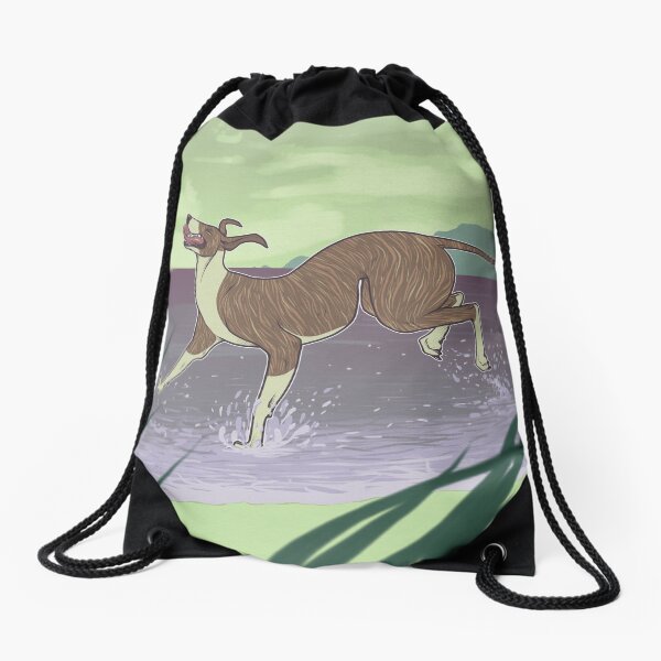 Happy Prancing Greyhound Drawstring Bag
