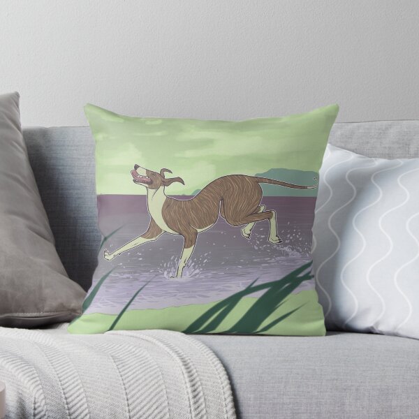 Happy Prancing Greyhound Throw Pillow