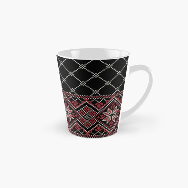 Item preview, Palestinian Arabic Kufiya Keffiyeh or also called Hatta Traditional Pattern with Tatreez Embroidery Art Design Red Cream on Black designed and sold by Chadi Bahij.