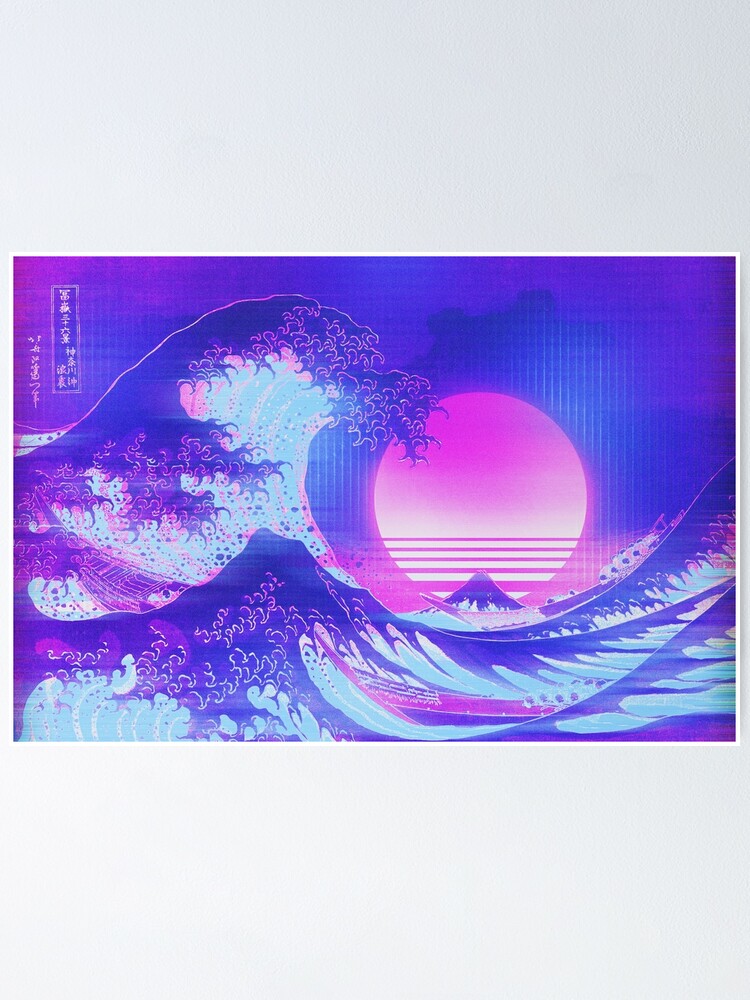 Vaporwave Aesthetic Great Wave Off Kanagawa' Water Bottle