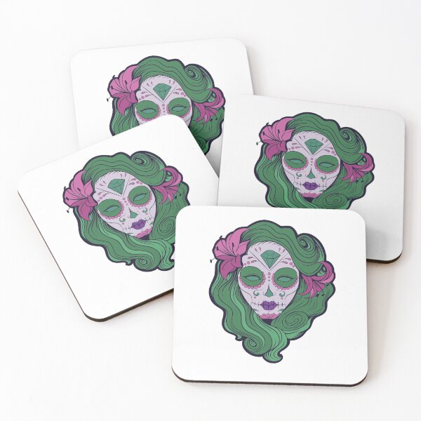 Item preview, Sugar Skull Green Hair Goth Girl  Tattoo Art designed and sold by adriana-holmes.
