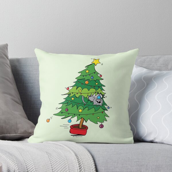 Christmas Holiday - Cat In Tree Throw Pillow