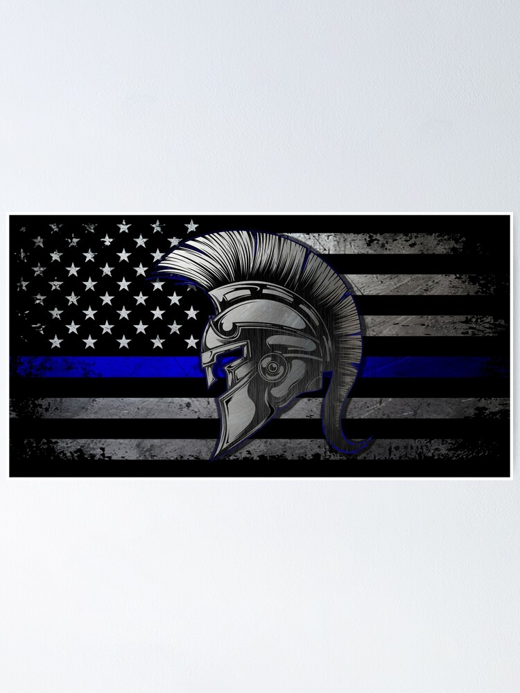 "Thin Blue Line Spartan Grunge American Flag" Poster by artistwill