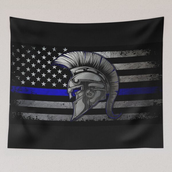 Item preview, Thin Blue Line Spartan Grunge American Flag designed and sold by artistwill.