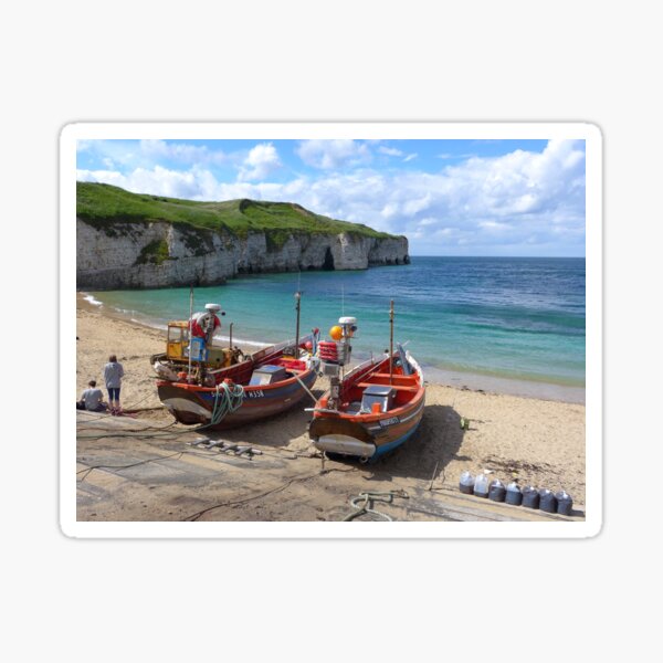 Fishing boats on the shore at Flamborough Sticker