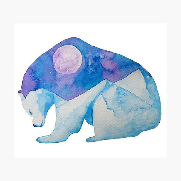Item preview, Polar Bear Double Exposure Watercolour designed and sold by trobertsonart.