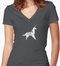 Origami Unicorn Women's Fitted V-Neck T-Shirt