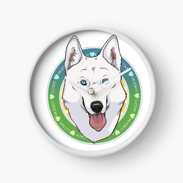 Husky Love (White) Clock