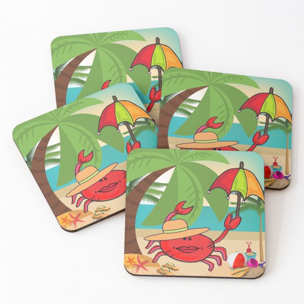 Item preview, KIDS BEACH PLAYTIME  CUTE CARTOON FUCHSIA RED PINK “CRAB WITH UMBRELLA” designed and sold by EllieMonroe.