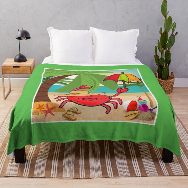 Item preview, KIDS BEACH PLAYTIME CUTE CARTOON FUCHSIA RED PINK “CRAB WITH UMBRELLA” designed and sold by EllieMonroe.