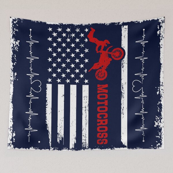Item preview, Motocross America Flag Blue Retro designed and sold by LittleFunky79.