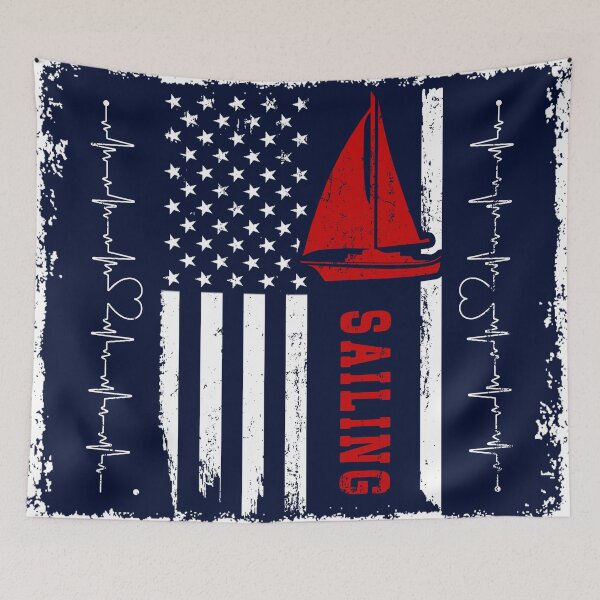 Item preview, Sailing America Flag Blue Retro designed and sold by LittleFunky79.