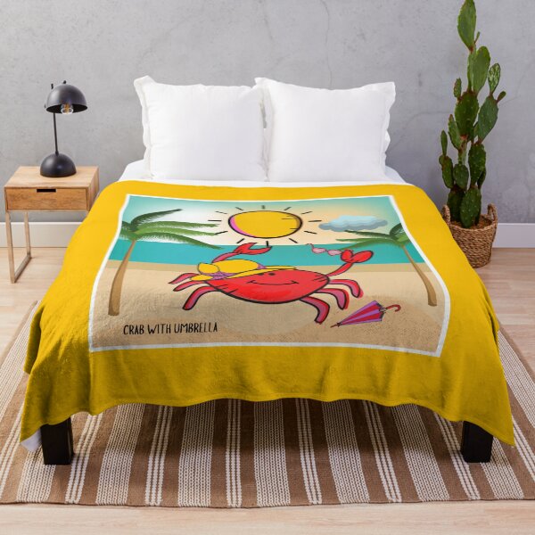 Item preview, KIDS CARTOON CUTE CARTOON FUCHSIA RED PINK “CRAB WITH UMBRELLA” IN SUNSHINE ON BEACH designed and sold by EllieMonroe.