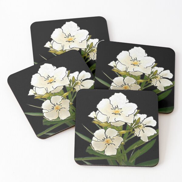 Item preview, White Oleander Black Outline Art On Black designed and sold by taiche.