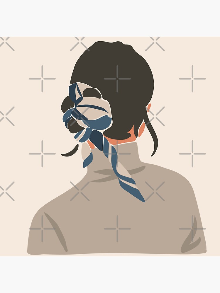 Thumbnail 3 of 3, Sticker, Girl with Ribbon in Her Hair designed and sold by Dollfacedesign.
