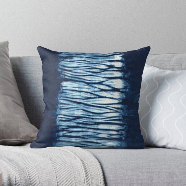 Indigo Blue Japanese Shibori Tie Dye Throw Pillow