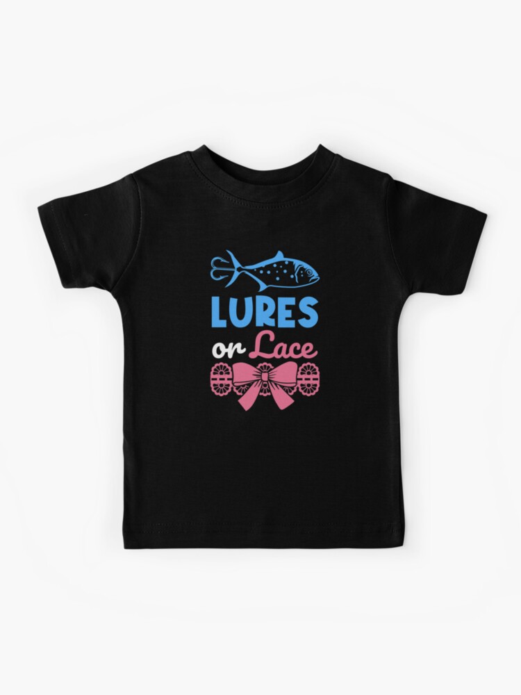 Lures Or Lace Gender Reveal Fishing Themed Girl Boy Kids T-Shirt by  123428094