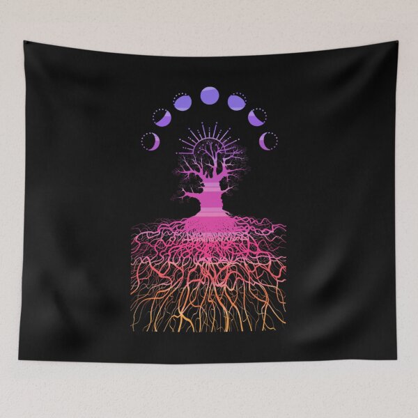 Item preview, Moon Phases Retro 60's 70's Vibe Tree of Life Spreading Root Gift Idea designed and sold by DKA-2ndBoy.