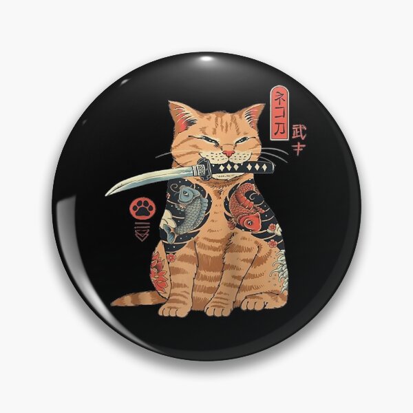 Item preview, Japanese Samurai Ninja Cat Kawaii Tattoo Graphic designed and sold by WoolRudransh.
