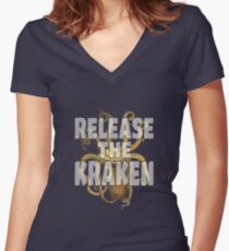 RELEASE THE KRAKEN Women's Fitted V-Neck T-Shirt