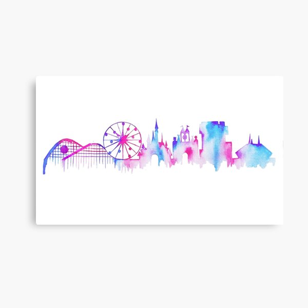 California Magic Theme Park Watercolor Skyline Silhouette Canvas Print